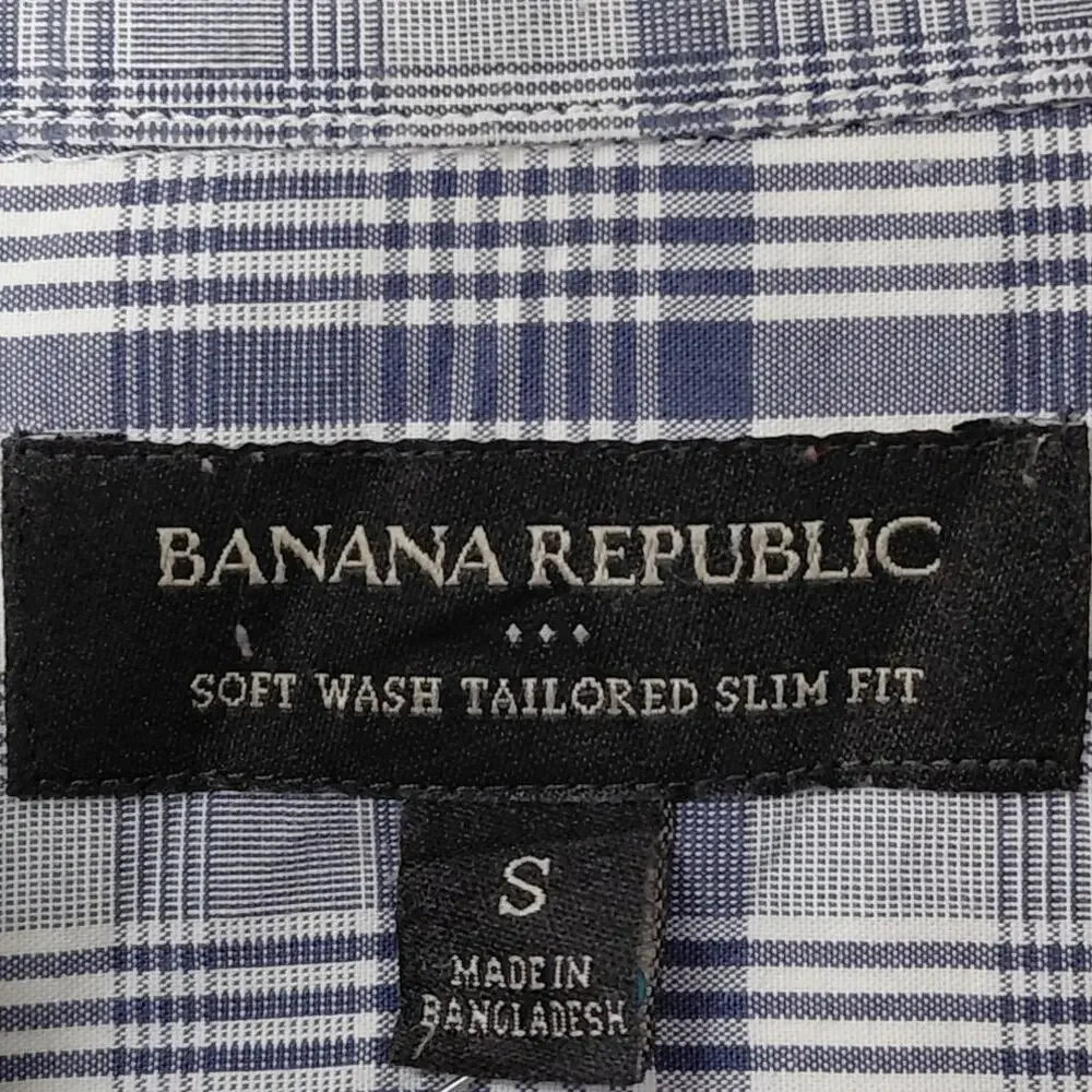 Banana Republic Blue Plaid Slim Fit Button-Up Shirt Men Size S